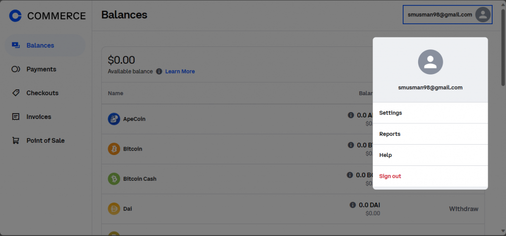 coinbase commerce dashboard